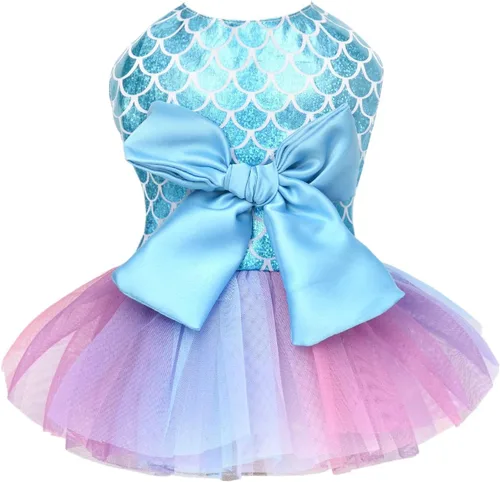 Vista 2 de Yikeyo Vestido de perro para primavera y verano, ropa de perro para perros pequeños, falda para perros pequeños, vestidos de cachorro, vestido