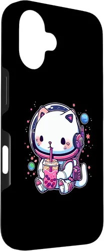 Vista 3 de iPhone 16 Kawaii Cat Bubble Boba Tea In Space Astronaut Anime Girls Case