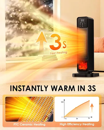 Vista 3 de Calentador de espacio 2026, calentador portátil de 1500 W con control remoto, calentador eléctrico de calefacción silenciosa para interiores, calor
