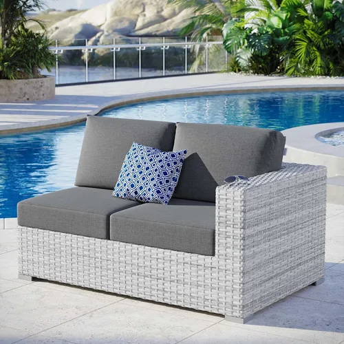 Vista 18 de Modway Convene - Otomana rectangular de mimbre para patio al aire libre, color gris claro