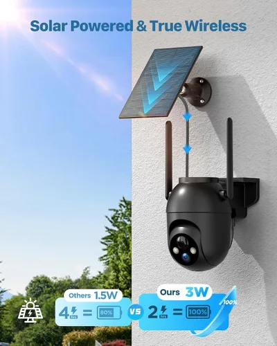 Vista 2 de Cámaras de Seguridad Inalámbricas Solares al Aire Libre de 2K: Cámara WiFi para Sistema de Seguridad del Hogar - Cámara con Batería IP66 Resistente