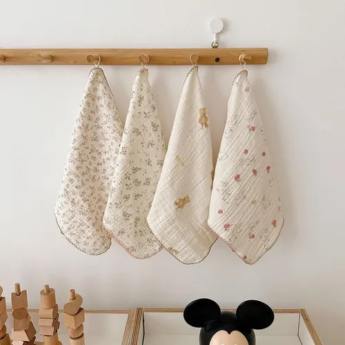 Vista 11 de BuLuTu - Paños de limpieza reutilizables 100% algodón muselina para cocina, 4 unidades, paños de cocina con estampado floral dulce, paños de esponja