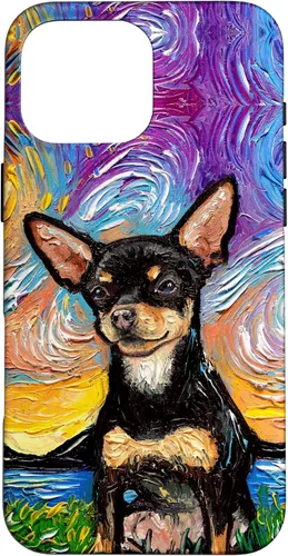 Vista 19 de Negro y bronceado liso Chihuahua Starry Night Dog ilustraciones caso para iPhone 17