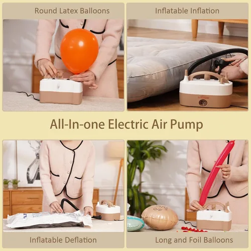 Vista 4 de AXHJ Bomba eléctrica para globos, bomba eléctrica portátil de globo de aire de doble boquilla, inflador de globos para decoraciones de fiestas