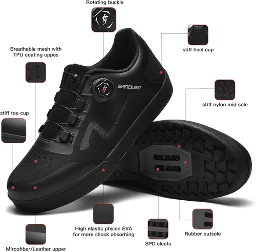 Vista 5 de MTB - Zapatos de ciclismo de montaña para hombre, 2 pernos adecuados para todos los pedales SPD (XCAM), compatibles con Peloton ligero y cómodo