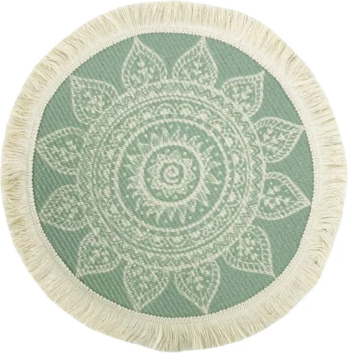 Vista 2 de Fennco Styles Unique Dream Catcher - Manteles individuales de algodón con flecos, 14 pulgadas, redondos, juego de 4 manteles individuales bohemios