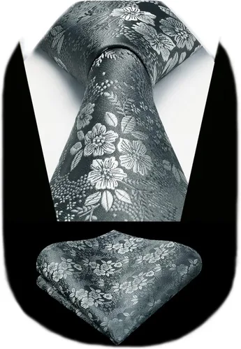 Vista 230 de Corbatas florales tejidas clásicas para hombre, corbata cuadrada de bolsillo, corbatas formales para hombres, boda con pañuelo
