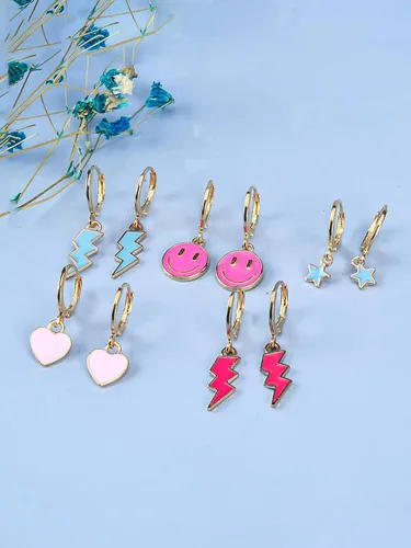 Vista 5 de Preppy Heishi - Juego de pulseras de surfista para niñas adolescentes, bonitos aretes estéticos, anillos estéticos preppy coloridos de oro blanco