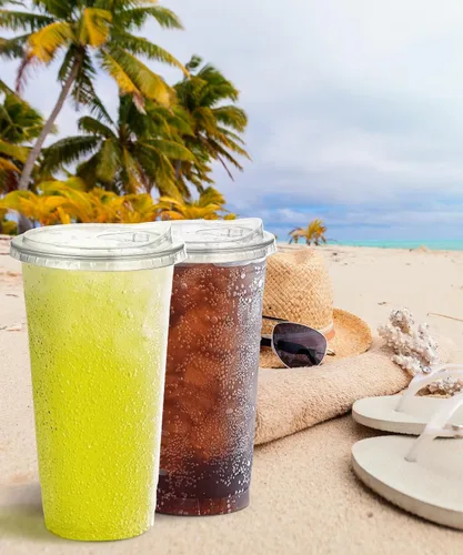 Vista 6 de Vasos de plástico transparente de 32 onzas con tapas, 25 juegos de tazas de café helado de plástico desechables con tapas sin pajilla, taza de café