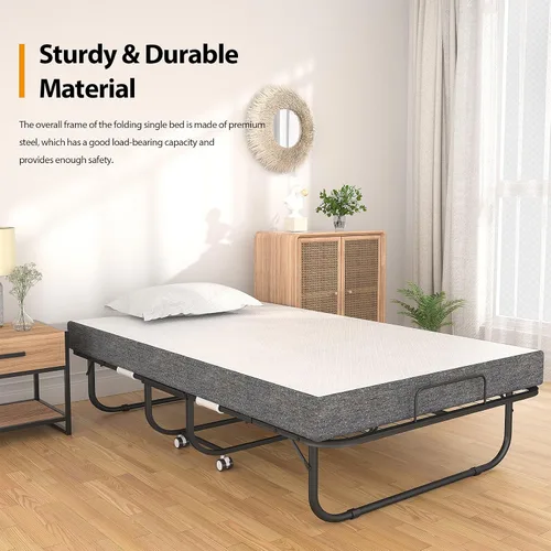 Vista 4 de Cama plegable con colchón de 75 x 38 pulgadas, cama plegable adicional con colchón de espuma viscoelástica de 5 pulgadas y marco súper resistente