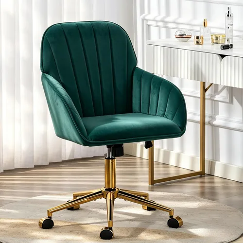 Vista 10 de Silla de tocador de terciopelo con ruedas y base dorada, 330 libras Beige