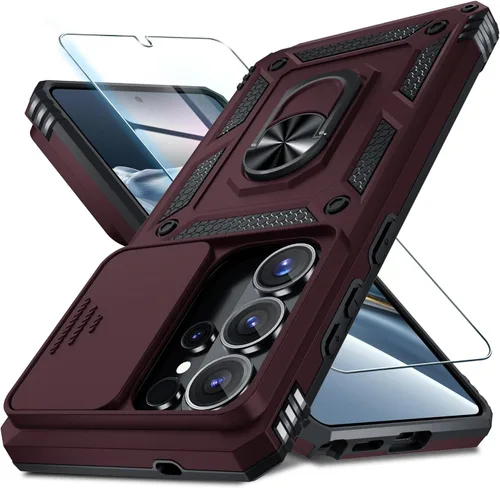 Vista 48 de Janmitta Compatible con Samsung Galaxy S24 FE Funda con Cubierta Deslizante Integrada para Lente de Cámara+Protector de Pantalla+Soporte de Anillo