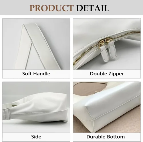 Vista 2 de Hobo Bag for Women Fashion PU Leather Shoulder Bag Small Tote Handbag Ladies Casual Satchel Purses with Double Zipper Closure