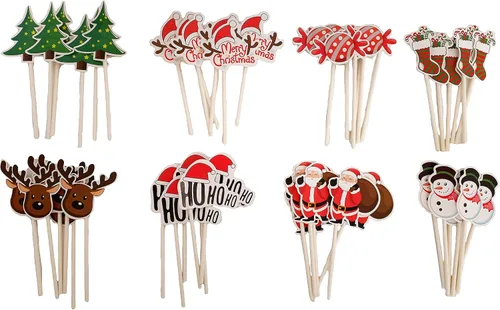 Vista 3 de Púas de decoración de cupcakes temáticos navideños, suministros de decoración culinaria de Navidad, paquete de fiesta de 48 piezas