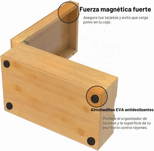 Vista 3 de Neando Portatarjetas de índice de bambú para tarjetas de 3 x 5 – Organizador de madera con tapa, 4 compartimentos, capacidad para 600 tarjetas