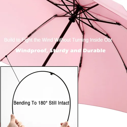 Vista 44 de LANBRELLA Paraguas plegable inverso compacto paraguas de viaje a prueba de viento automático