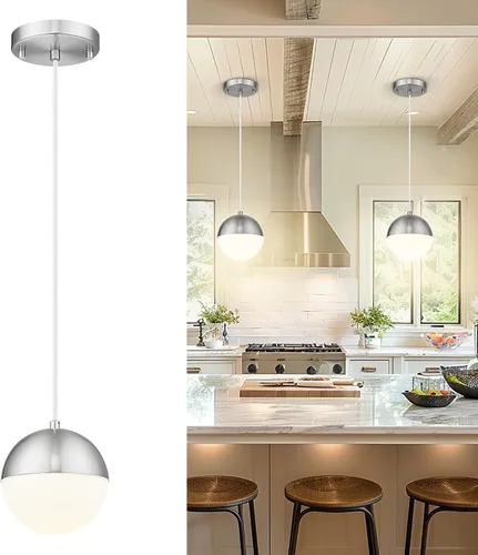 Vista 33 de LMS Lámpara Colgante de Mediados de Siglo de 6 Pulgadas, Lámparas Colgantes de Color Negro Mate con Cristal de Globo Blanco, Lámparas de Techo