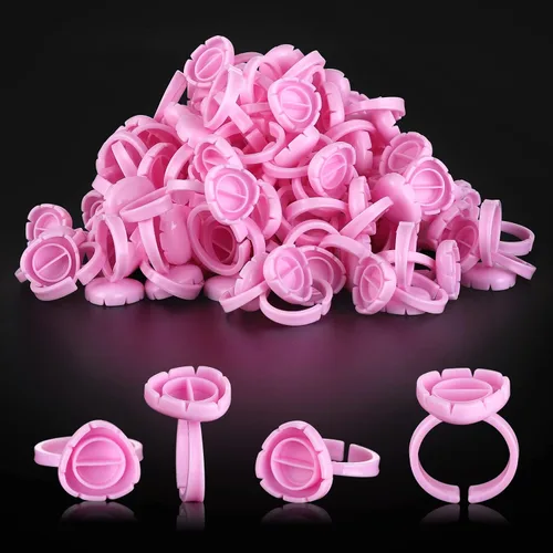 Vista 15 de Pretty memory 100 anillos de pegamento para extensiones de pestañas, encantador corazón, anillos de pegamento para pestañas, soporte adhesivo