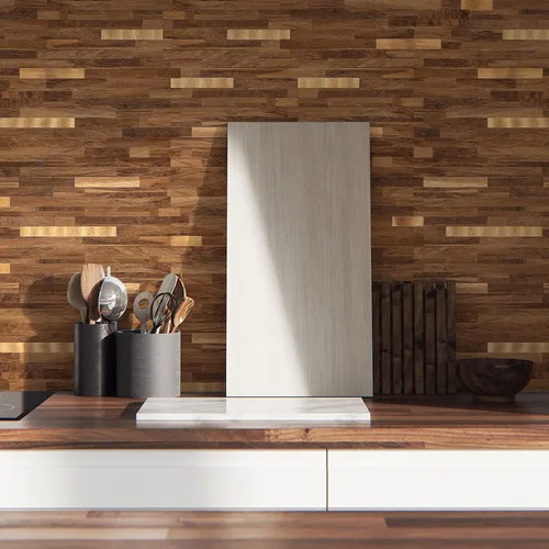 Vista 4 de Midcard 10 hojas de azulejos de pared adhesivo para salpicaduras de PVC, para salpicaduras de cocina.. Rectangular Marrón Oscuro