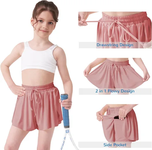 Vista 2 de Pantalones cortos fluidos con diseño de mariposa para niñas, pantalones cortos deportivos para niñas, pantalones cortos de mariposa para niños