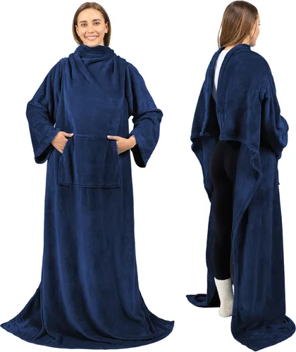 Vista 24 de PAVILIA Manta con Mangas para Adultos Mujeres Hombres, Manta Suave y Cálida Usable de Vellón Envolvente Tipo Throw, Manta Bata Regalo