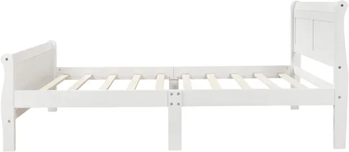 Vista 6 de Knocbel Base de cama de plataforma de madera con cabecera y estribo de trineo, capacidad de 200 libras, tamaño individual (blanco)