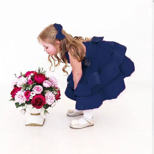 Vista 2 de AIMJCHLD 0-6T - Vestido de flores sin espalda en V para niñas, vestido de boda con lazo para el pelo