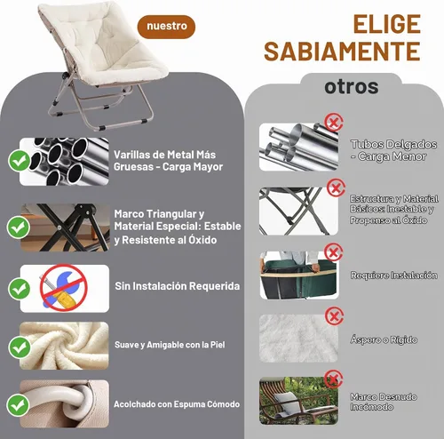 Vista 4 de Furlide Silla platillo, cómodas sillas de dormitorio, silla plegable de Beige