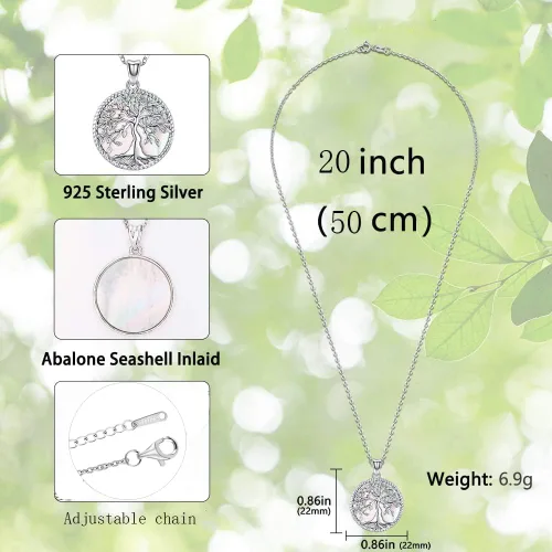 Vista 4 de Aniu Tree of Life Necklace for Women, 925 Sterling Silver Mother of Pearl Family Palm Tree Charm Pendant Jewelry for Birthday Christmas Gift