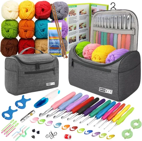 Vista 14 de Juegos de ganchillo Yarniss con hilo, 1120 yardas de carretes de hilo de ganchillo suave, 10 tamaños de ganchos de ganchillo ergonómicos con bolsa