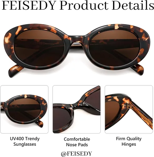 Vista 7 de FEISEDY Gafas de sol para mujer, Retro Oval Gafas de sol para hombre, Pequeño estilo de los años 90 B4128
