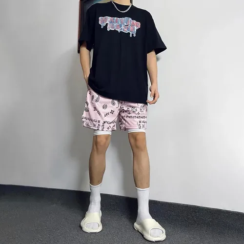 Vista 5 de BOOMLEMON Pantalones cortos de cachemira para hombre con estampado gráfico retro casual, pantalones cortos atléticos para gimnasio, baloncesto