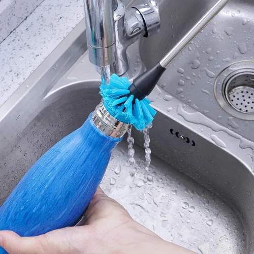 Vista 7 de MOSOLAN Cepillo para botella de agua de acero inoxidable, cepillo de limpieza de mango largo, construido para limpiar botellas deportivas