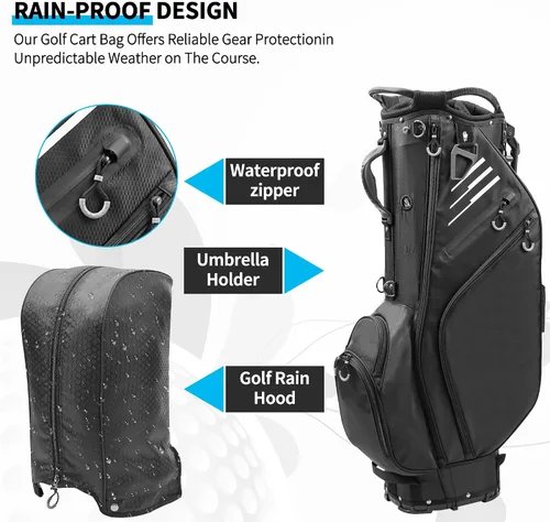 Vista 5 de Bolsa de golf con divisores de longitud completa de 14 vías con soporte, bolsa de golf ligera e impermeable, 8 bolsillos, bolsa enfriadora, bolsa