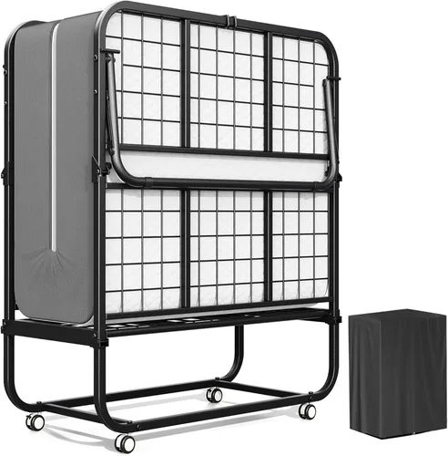 Vista 9 de Greenvelly Cama alta de metal con escritorio, cama individual tipo loft de tamaño matrimonial con enchufe de carga USB, luces LED, litera