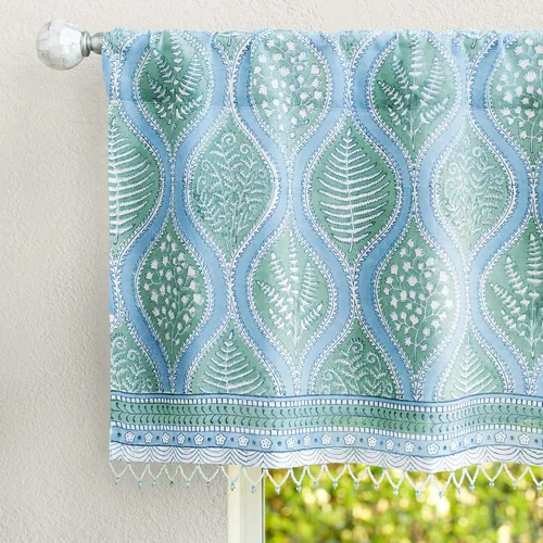 Vista 22 de Saffron Marigold Cortina de cenefa impresa a mano con ribete de cuentas, velo de novia blanco, perfecta para cocina, dormitorio, baño, comercio