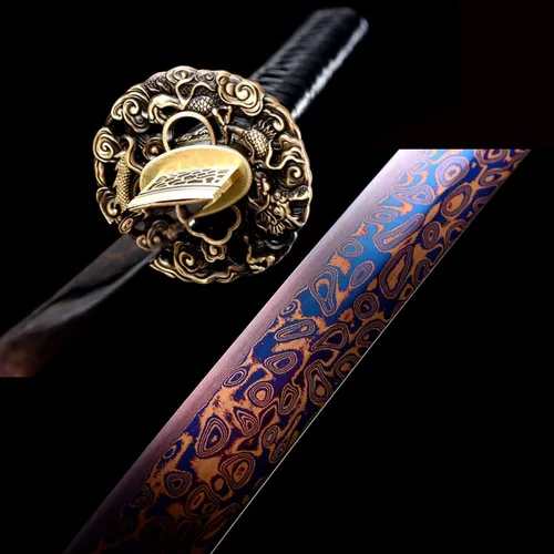 Vista 5 de Espada japonesa de samurái Katana auténtica hecha a mano de acero al carbono 1095 de alta calidad, espada de dragón real y afilada, Katana