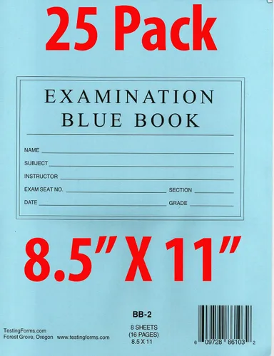 Vista 2 de TestingForms. com 8.5" x 11" libro azul examen 8 hojas 16 páginas 10 folletos