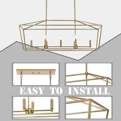 Vista 6 de MELUCEE Candelabro de granja de 7 luces, iluminación lineal dorada para isla de cocina, moderna, estilo vela, accesorios de iluminación de comedor