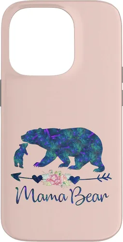Vista 17 de Teal Blue Purple Floral Mama Bear and One Cub Light Pink Case for iPhone 17