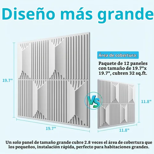 Vista 2 de Art3dwallpanels Paneles de pared 3D de 19.7 "x 19.7" PVC blanco, 12