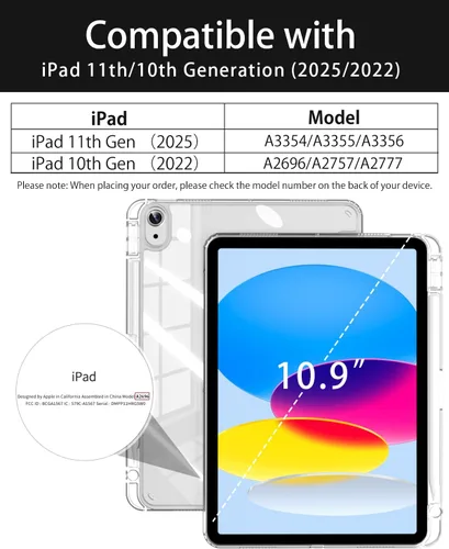 Vista 2 de Compatible con iPad (A16) de 11ª generación de 11 pulgadas 2025, funda para iPad de 10.9 pulgadas 2022, parte trasera transparente y cubierta