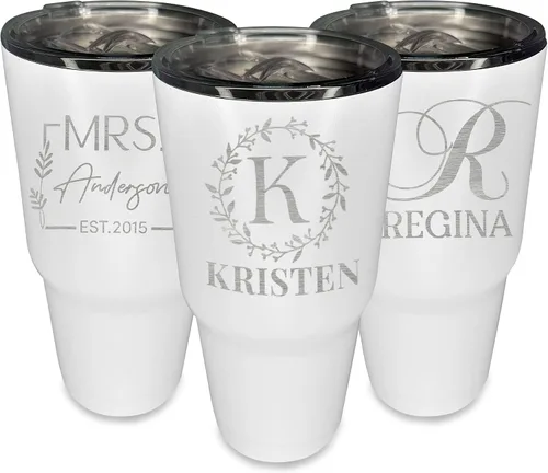 Vista 11 de Vaso de café personalizado con tapa y pajita, 30 onzas, añade tu propio texto Blanco