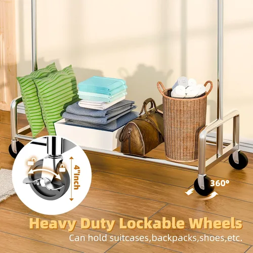 Vista 4 de Simple Trending - Perchero resistente de ropa con ruedas para colgar, organizador de ropa rodante de metal con capacidad de carga de 500 LBS, cromado