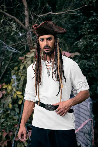 Vista 2 de Bbalizko Camisas piratas renacentistas, vikingas, steampunk, medievales, con cordones, manga larga, gótico, celta, hippie, victoriano