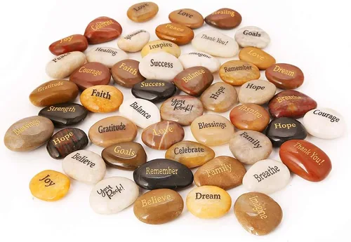 Vista 3 de ROCKIMPACT 50 piedras grabadas con diferentes palabras, piedras inspiradoras a granel, piedras de fe zen, piedras de gratitud, piedras de oración
