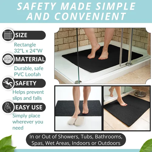 Vista 3 de Enkosi Alfombra de ducha antideslizante Loofah para suelos de ducha, bañera, baños, zonas húmedas, alfombrilla de baño acolchada con agujeros