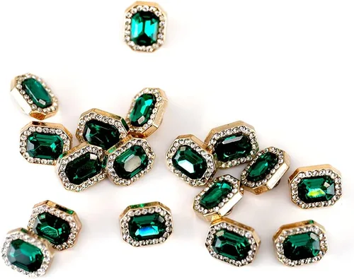 Vista 7 de Botones de costura de diamantes de imitación verde esmeralda 20 piezas - 12X10mm, 1/2