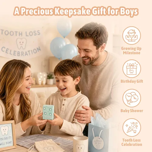 Vista 4 de Caja de dientes de bebé, caja de hadas de dientes para dientes perdidos, soportes de dientes de vidrio para niños, caja de recuerdo de primeros