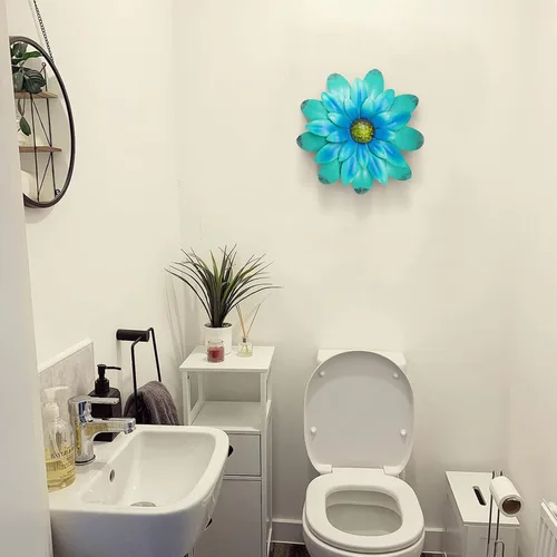 Vista 6 de EASICUTI Decoración de pared de metal azul con flores de metal para colgar en interiores y exteriores, hogar, baño, cocina, dormitorio, sala